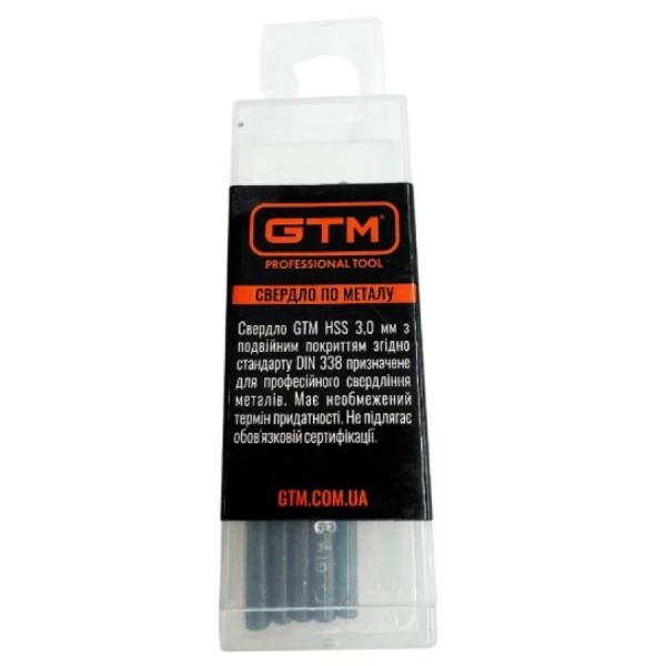 Фото - Свердло GTM 3,0 мм HSS 10 шт. з подвійним покриттям (EM2-030K)